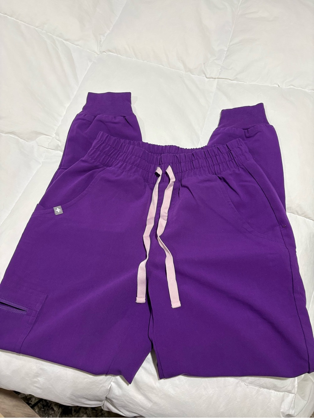 Figs XXS/P Purple Drawstring Jogger Pants with Light Pink Tie